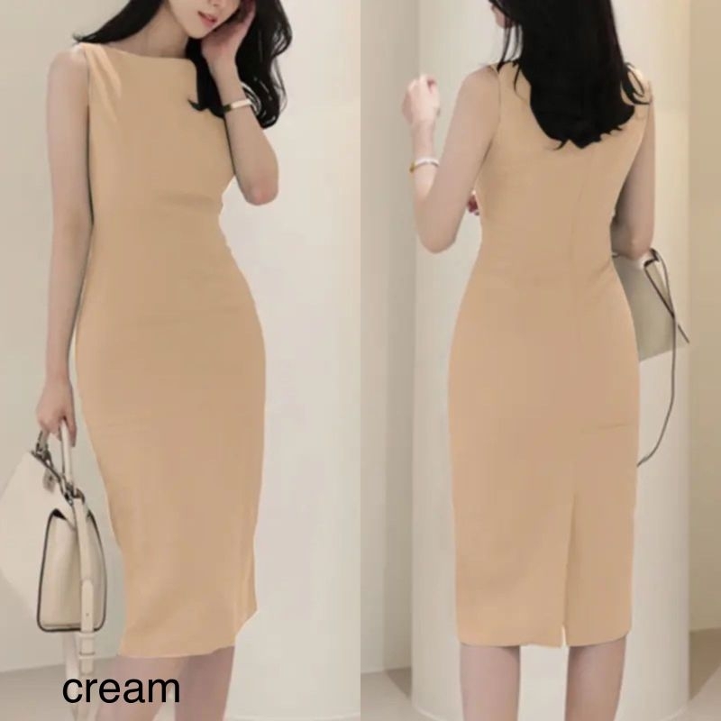 Sleeveless midi dress / Dress formal kerja wanita / baju kantor