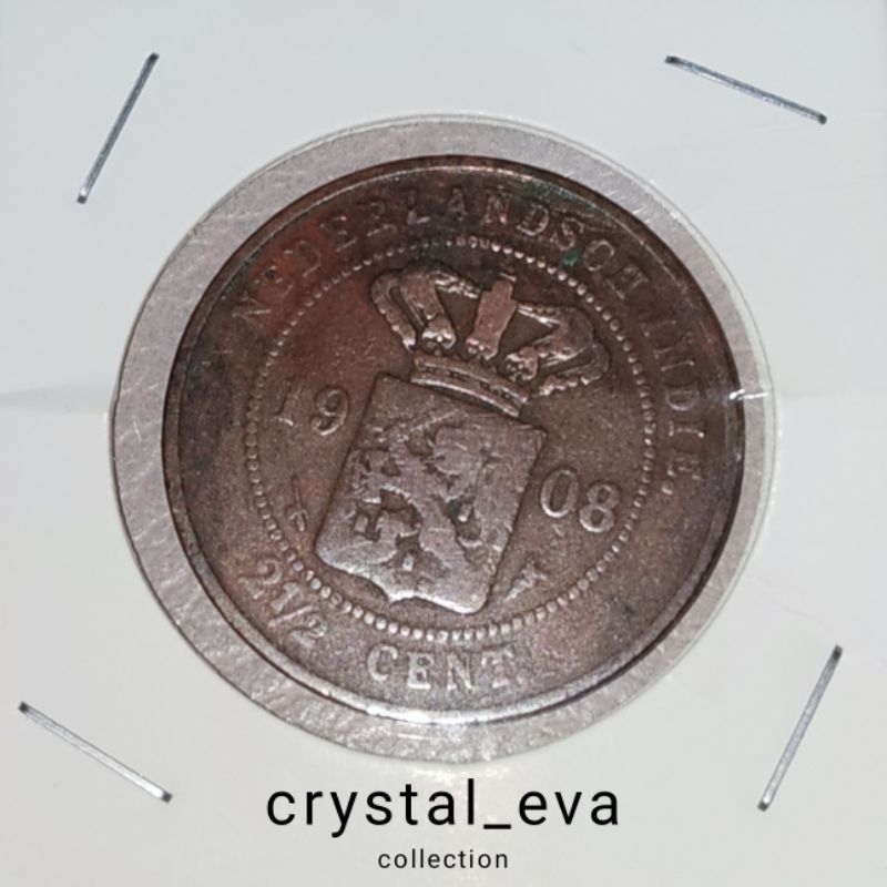 Uang Koin Kuno 2.5 Cent Nederlandsch Indie (Hindia Belanda) Tahun 1908 - ASLI