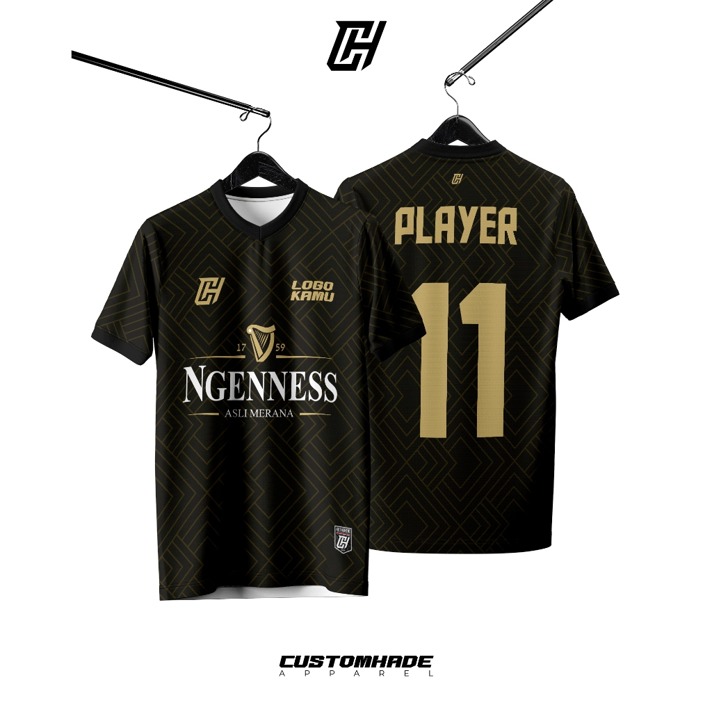 CH Baju Jersey Futsal Custom Printing Hitam Gold
