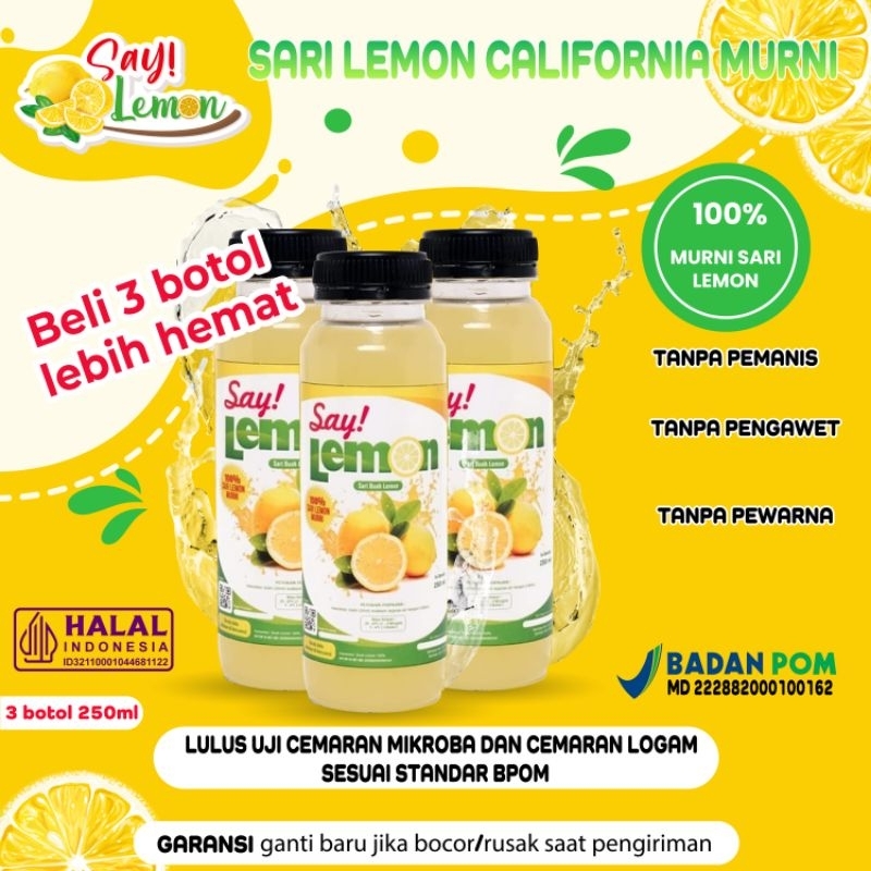 

Saylemon Paket 3 botol 250ml BPOM Sari Jus juice Air Lemon Peras Asli Ori Original 100% Murni Fresh Segar Sehat Menyehatkan Daya Tahan Tubuh Diet Detox Detoks Langsing Pelangsing Melangsingkan Vitamin C