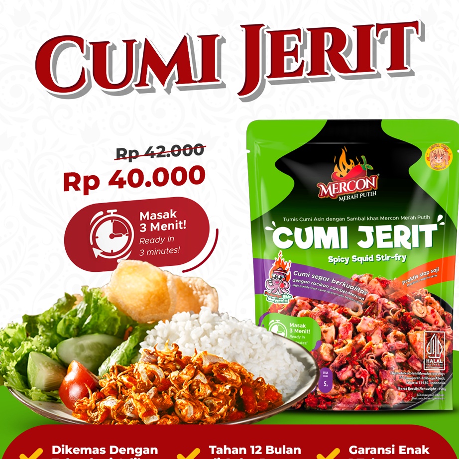 

Stok terbaru Special Edition Mercon Merah Putih Satuan Cumi Jerit Cumi Sambal Mercon
