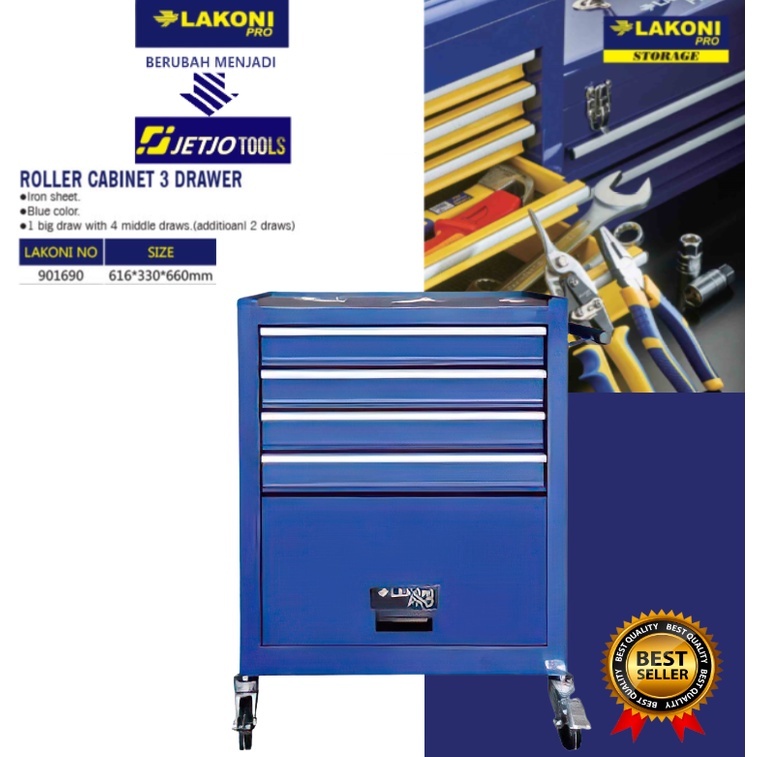 901690 Lakoni Pro Roller Cabinet 4 Drawer 616 x 330 x 660mm ada Kunci Central Jetjo Tools