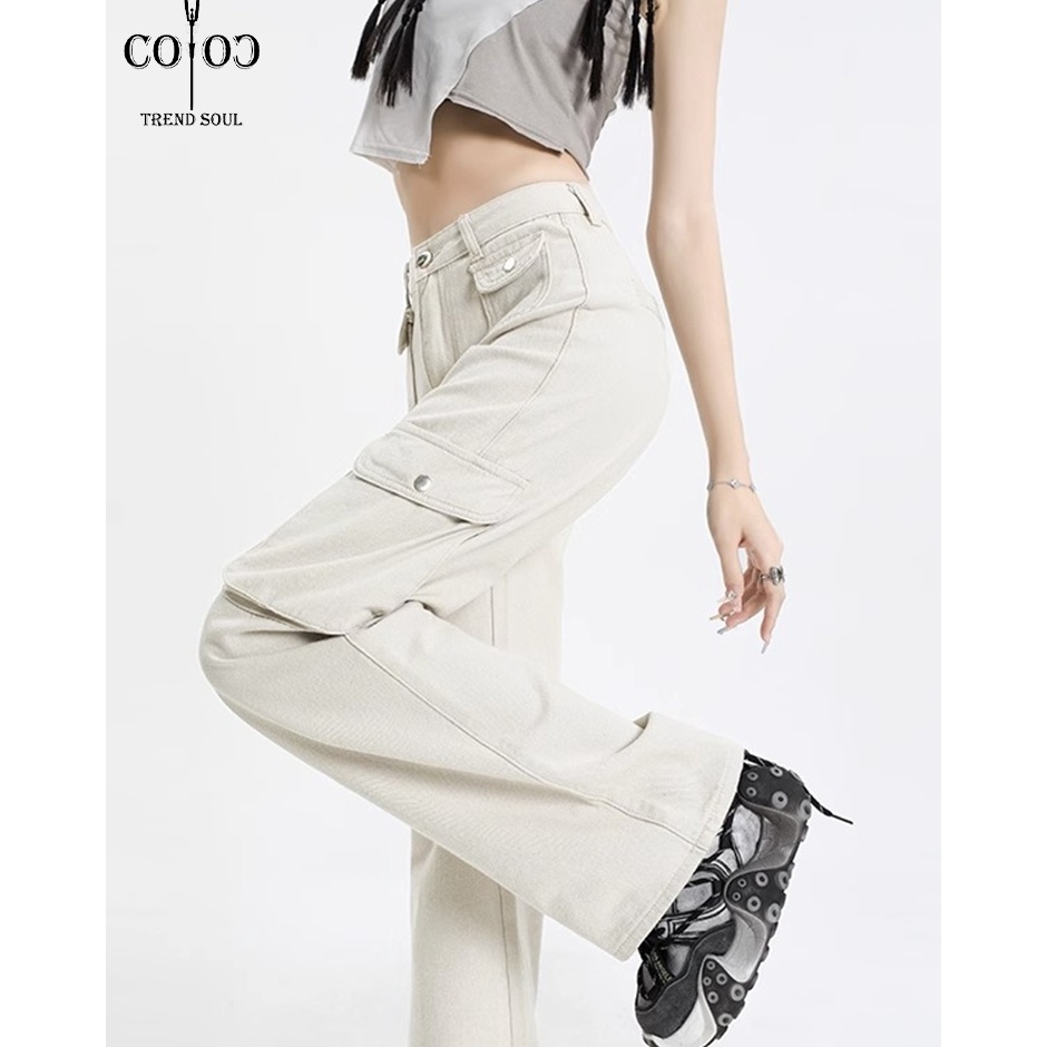 Meroket Coco Trend Soul Jeans Highwaist Cargo Celana Jeans Panjang Wanita