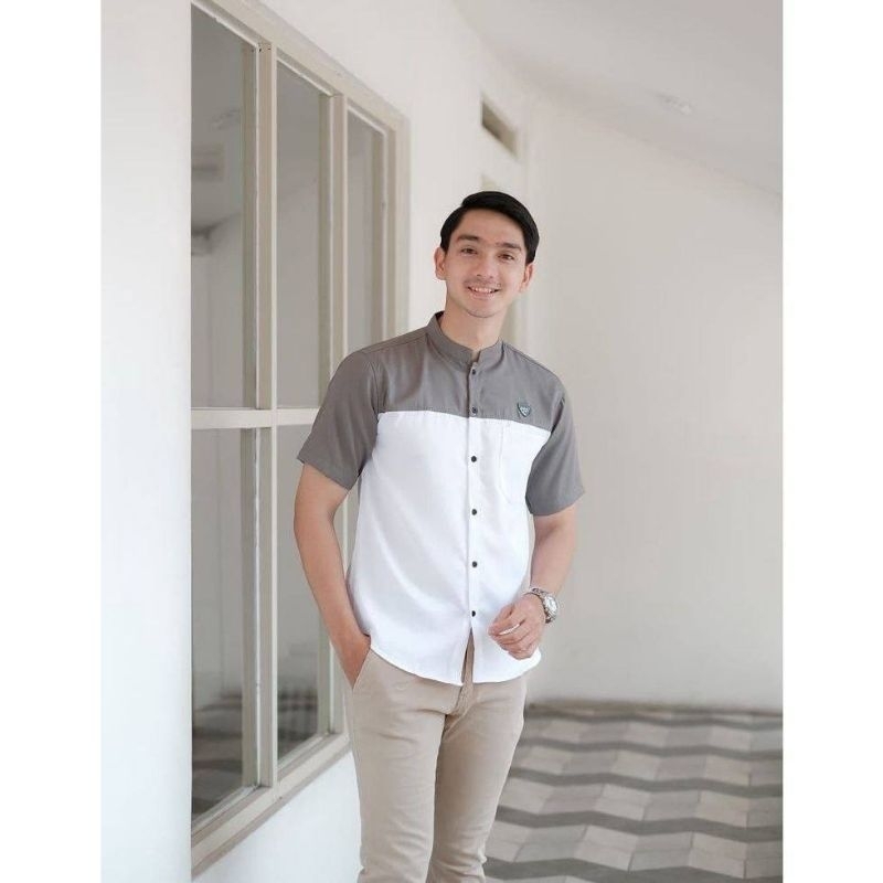 Baju Atasan Baju Koko Pria Lengan Pendek Kombinasi Dua Warna Terbaru