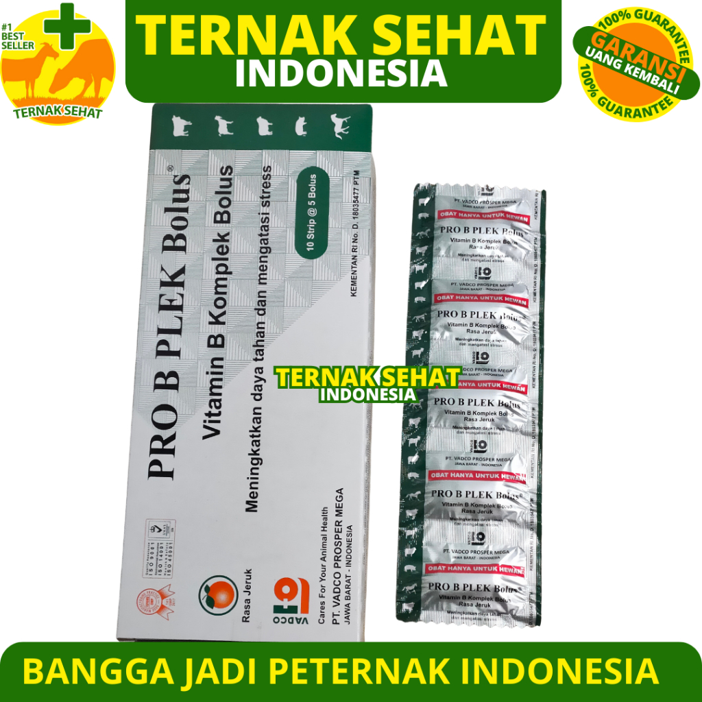 PRO B PLEK BOLUS 1 DUS (50 BOLUS) VADCO - Vitamin B kompleks Hewan Bolus RASA JERUK Sapi Domba Babi