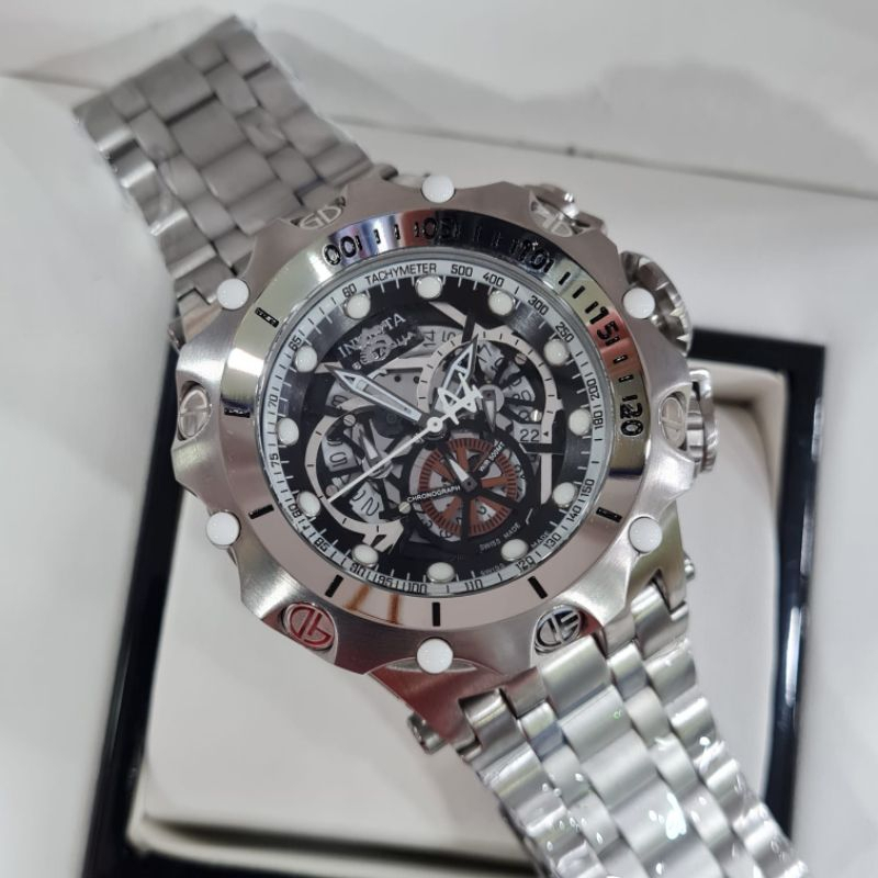 Jam tangan pria INVICTA VENOM CRONO 52MM SILVER COMBI HITAM LIMITED EDITION