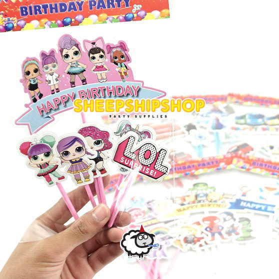 CAKE TOPPER TUSUK PLASTIK KARAKTER Hello Kucing Tzum Tzum Taio Kue Ulang Tahun Happy Birthday Anak