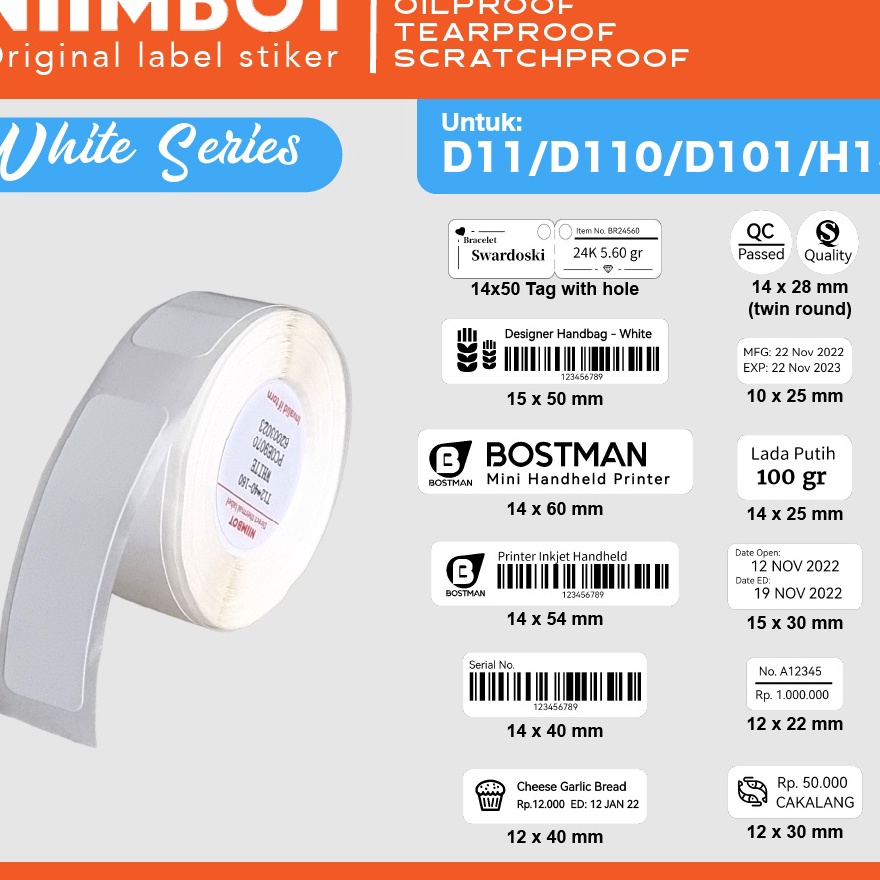 

Terlaku White Thermal Label Printer Sticker Niimbot D11 D11 D11 H1S Refill Label Niimbot Plain White