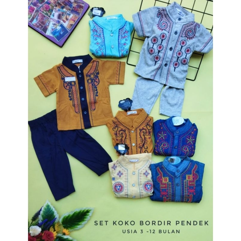 SET KOKO PENDEK BABY BORDIR PREMIUM HIPOFANT (0-6 bulan)