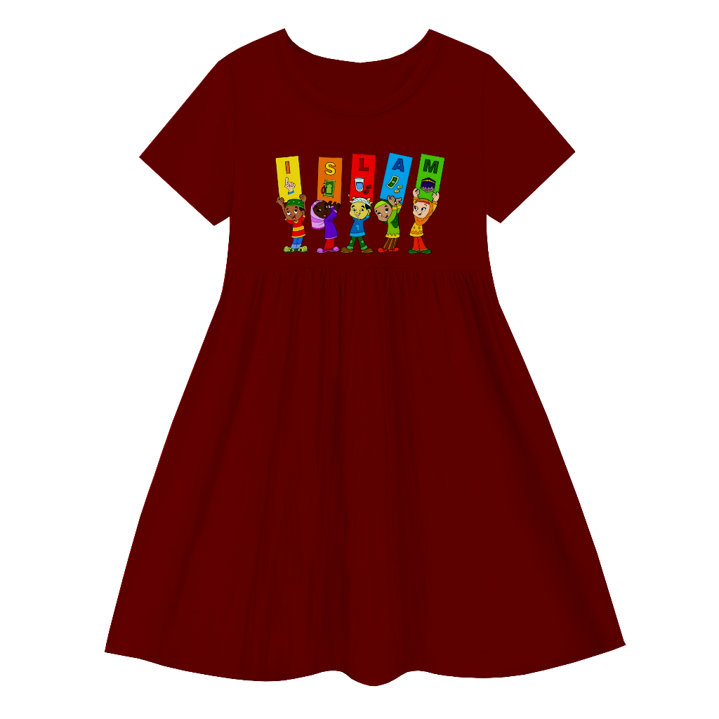 GG Baju Lebaran Ramadhan Dress Kerut Anak Fashion Muslim Terbaru Motif Rukun Islam