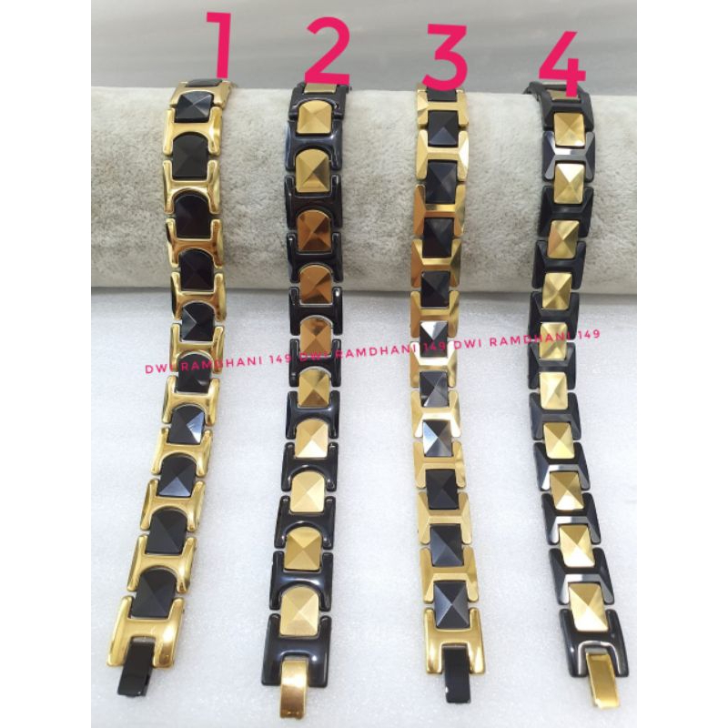 Gelang Tungsten Ori Gold Black / Gelang Magnet
