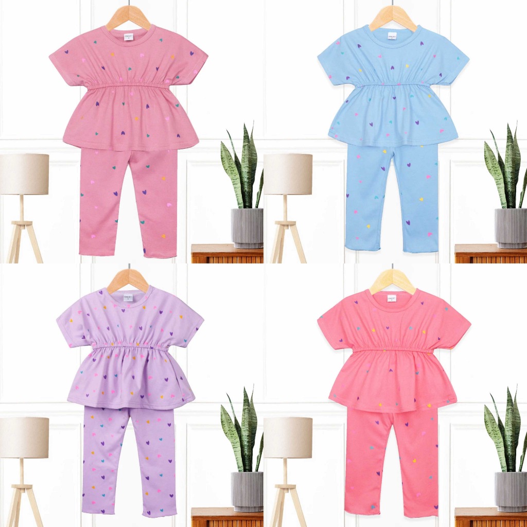 Baju Setelan One Set Anak Perempuan Dada Karet Motif Lucu