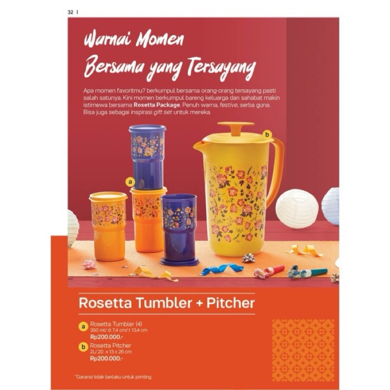 Rosetta tumbler pitcher teko tupperware