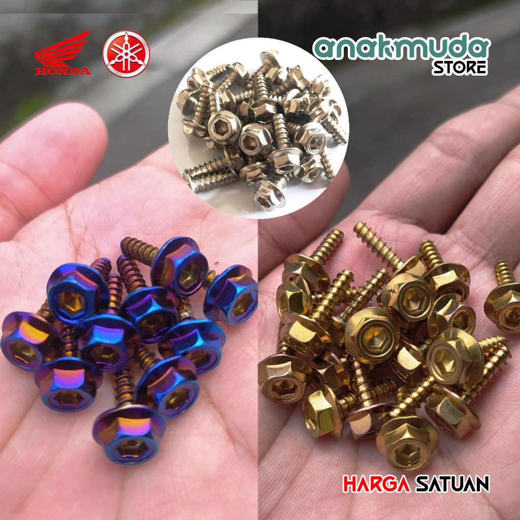 (BP02) Baut Body Motor Mur Scrup Dasbor Probolt Stainless Steel Crom Two tone Variasi Jual Eceran Be