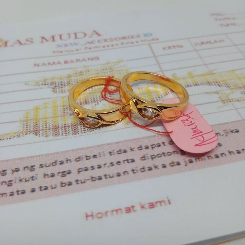 Cincin Kawin pasangan Cincin Couple Tunangan lapis mas muda 18 karat bersurat
