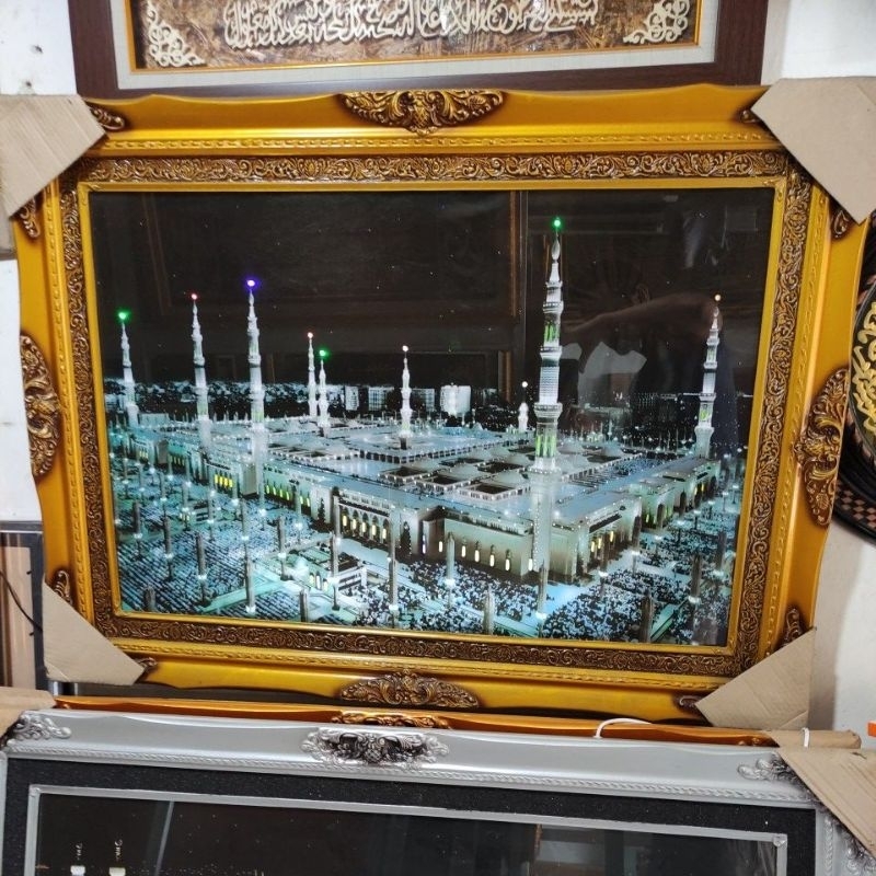 Hiasan Dinding ka'bah mekkah madinah lampu led speaker murottal mp3 80x110 cm