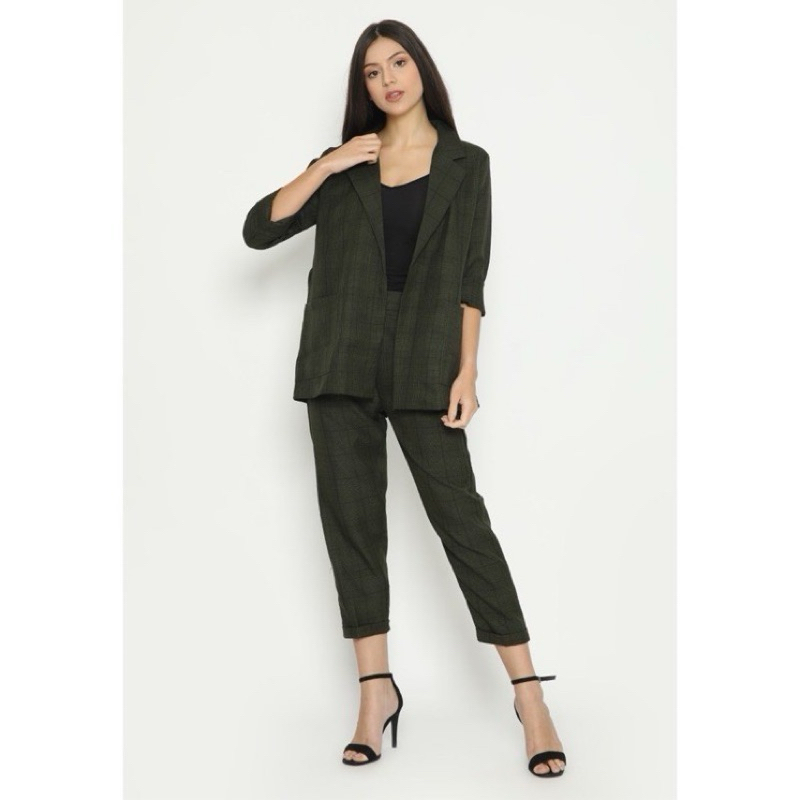 Mannequin Checked One Set Blazer & Pants Hijau pl