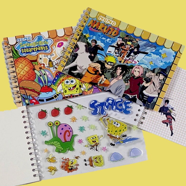 

Stiker Buku isi 10 Lembar Karakter Lucu Sticker Note Book / Stiker Buku Washi Karakter 2D Naruto / Spongebob / Stiker Buku Spiral Lucu