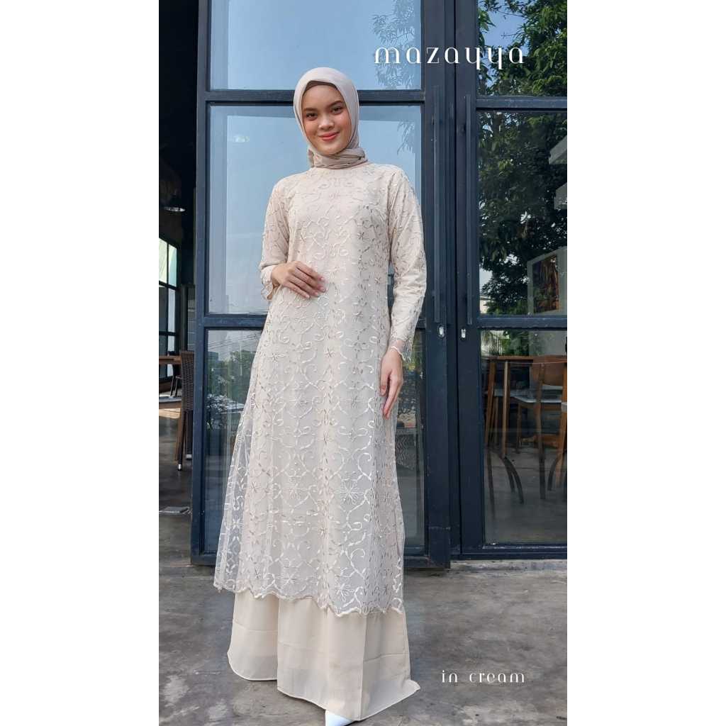 Gamis Kombinasi Brokat Terbaru 2024- Mazayya