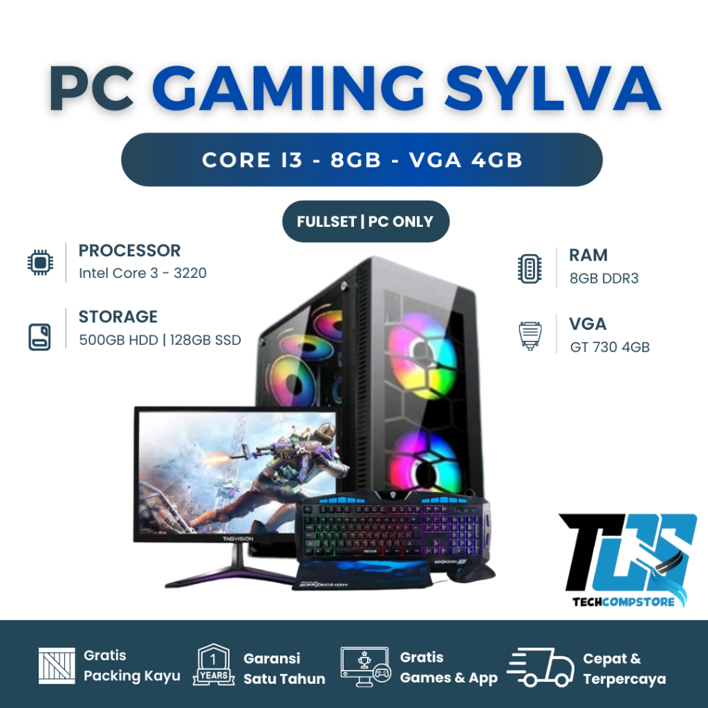 PC Gaming Rakitan I3 Ram 8gb Vga 4gb SSD 128gb | Komputer Fullset Lengkap CPU Only Garansi | SYLVA