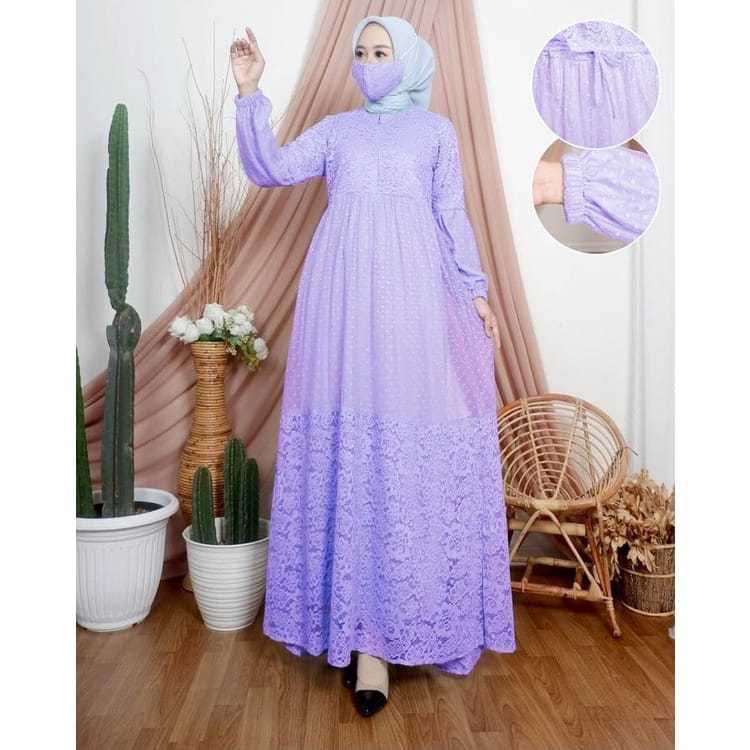 Gamis brukat tile dot terbaru dress pesta mewah elegan ukuran jumbo L XL XXL 3XL 4XL LD 140