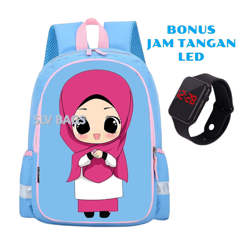 SLV BAGS - Tas Hijab Muslimah Anak Perempuan Cewek Wanita Terbaru kekinian Karakter Hijabers Ransel 