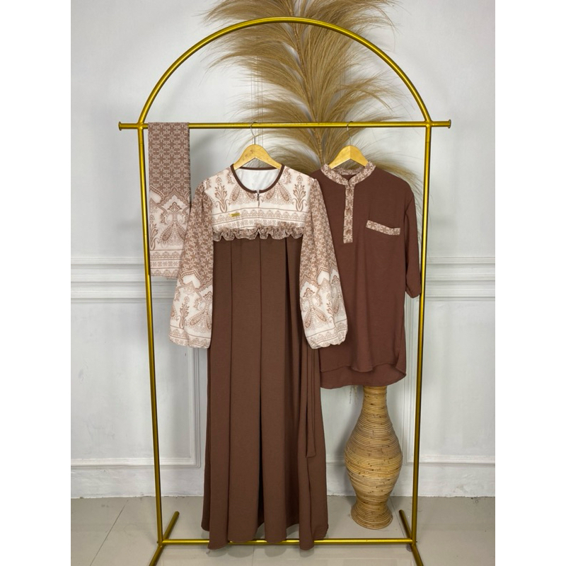 Ataya set couple sarimbitan lebaran premium free pasmina Gamis sarimbit ceruti