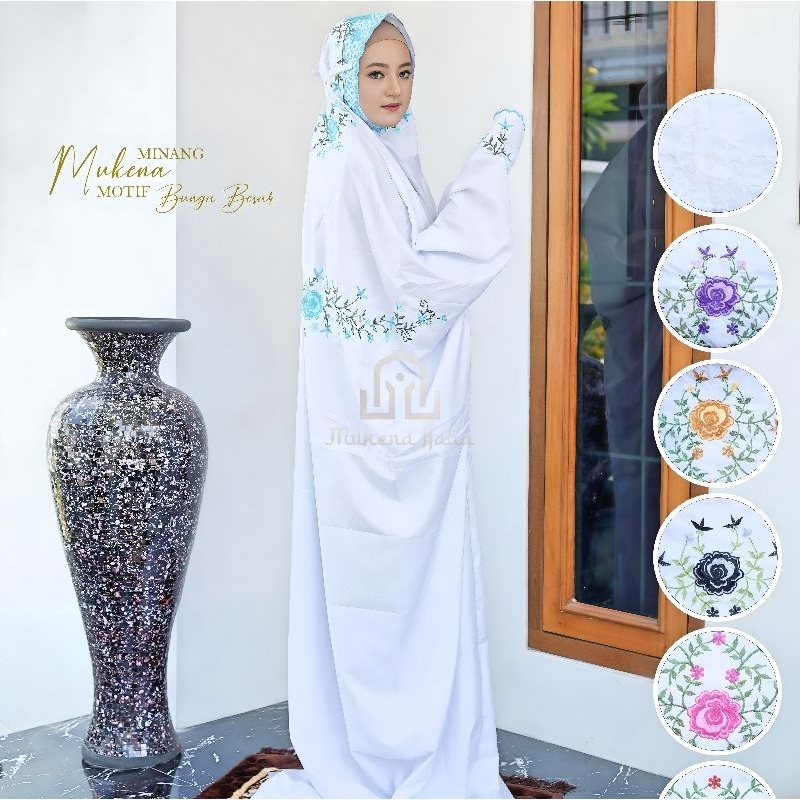 Mukena Minang Motif Melati/ Mukena Pondok/ Mukena Bordir Kepala/ Mukena Terusan/ Mukena Motif Bordir