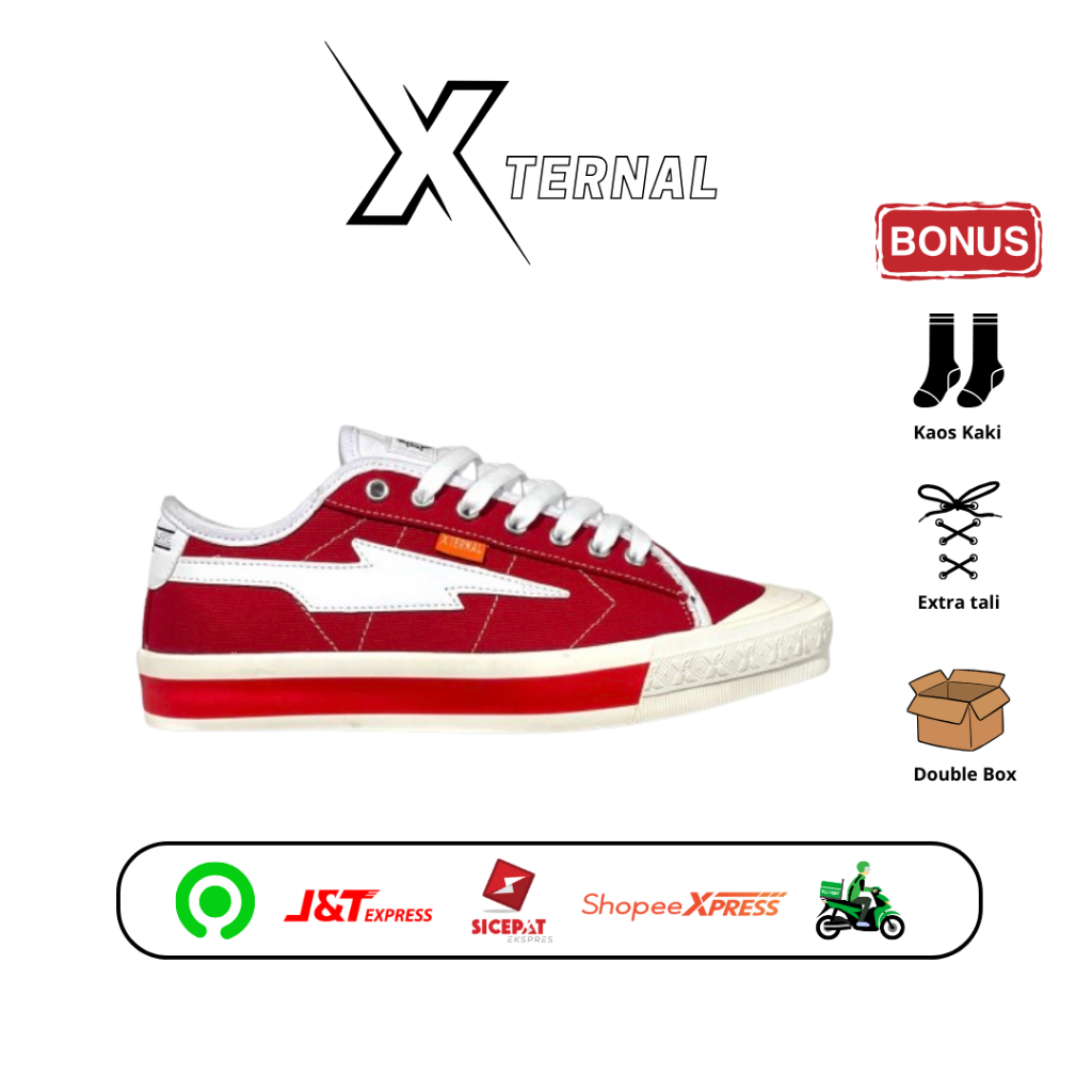 Sepatu XternalStepSure - Xternal Mitterns Storm Low Merah Putih KEMERDEKAAN Kasual Kanvas Sneakers