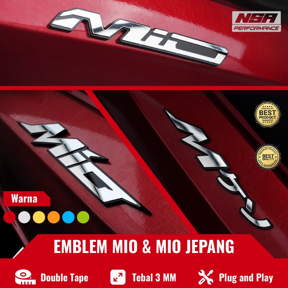 2PCS EMBLEM MIO TIMBUL 3D LOGO MIO JAPAN EMBLEM MIO TIMBUL LOGO MIO SPORTY STIKER MIO STRIPING MIO  