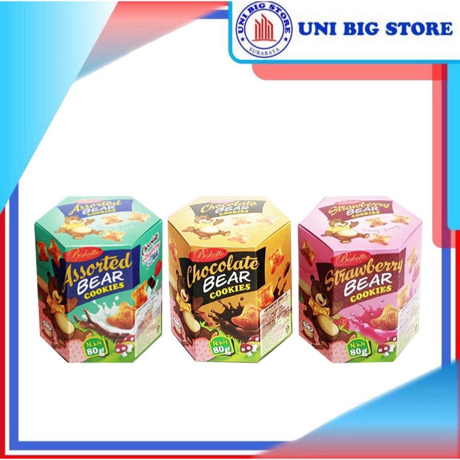 

Biskotto Bear Assorted | Strawberry | Chocolate Cookies 80 gr Kukis