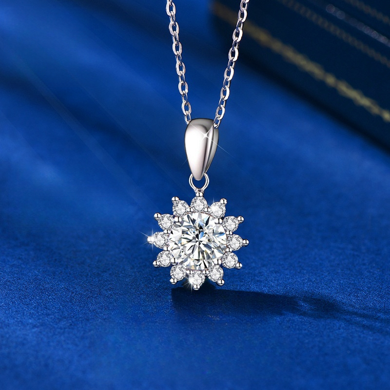 Kalung bunga matahari Moissanite Diamond Necklace Silver 1ct  Moissanite Kalung 925 perak Sertifikas