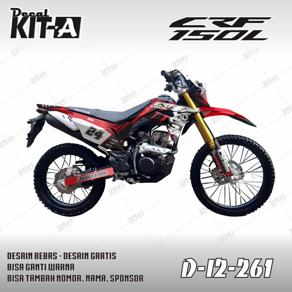 Decal Honda CRF 150L MOTIF HELM SUPERMOTO HITAM PUTIH D-I2-261