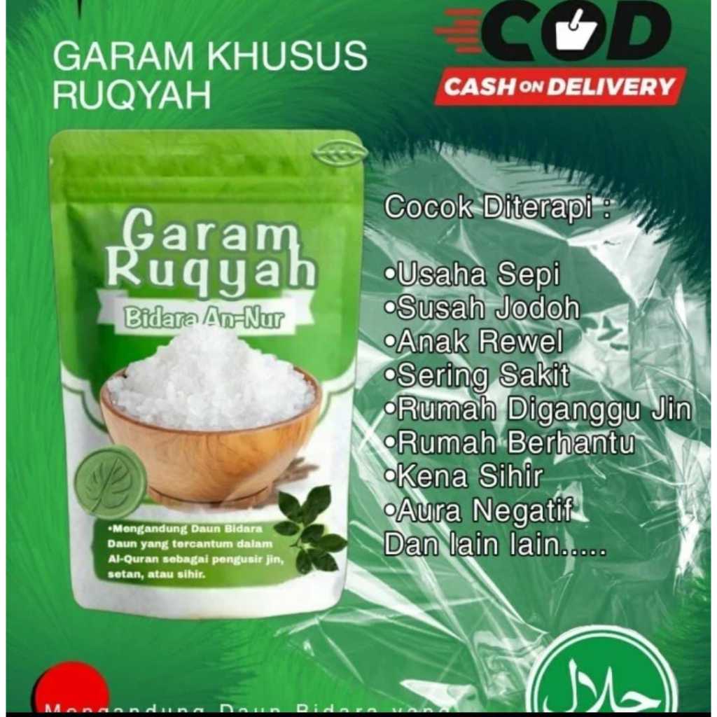 

Garam RUKYAH Daun Bidara AN,NUR 500gr sudah di asma .pembuka aura positif Penutup Aura negatif