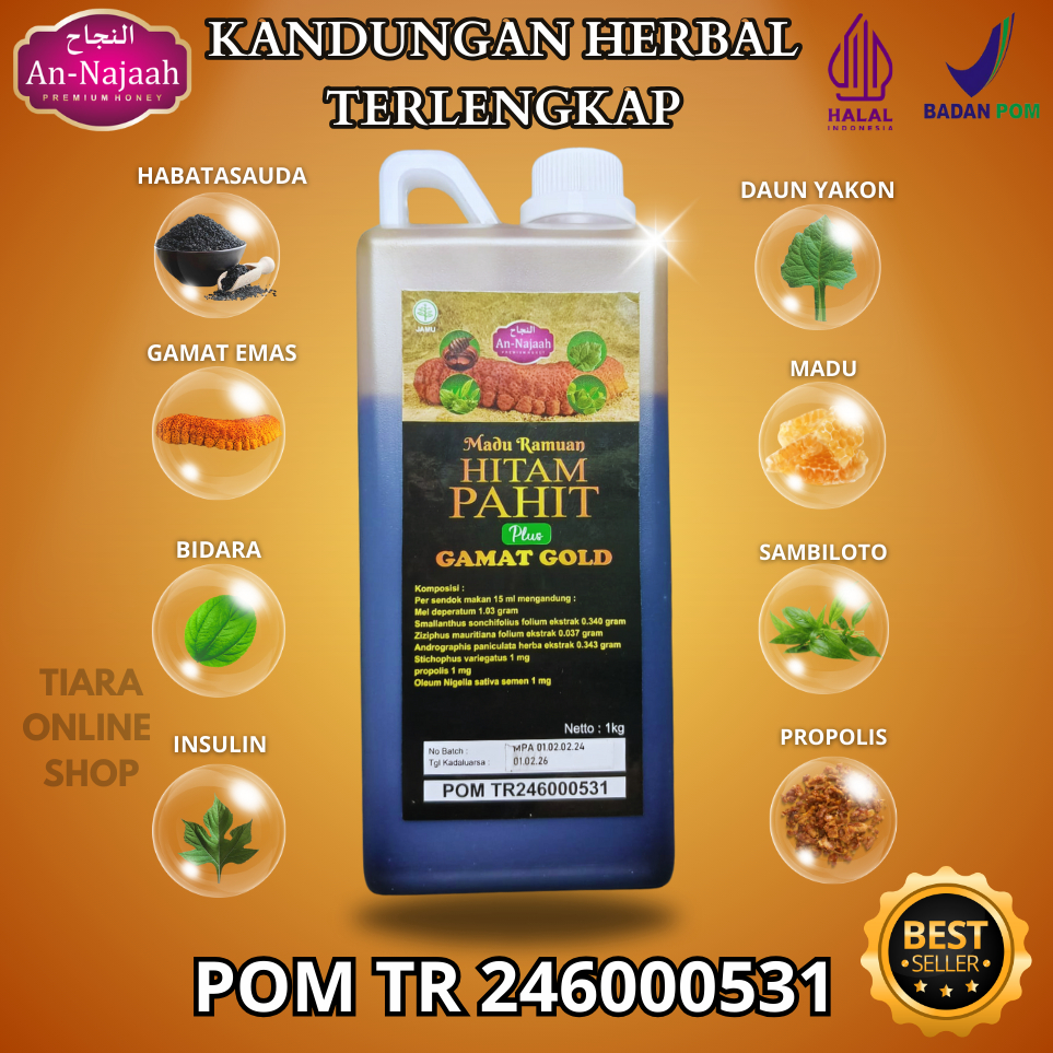 

Bny31 Madu Hitam Pahit Gamat Gold 1 kg Plus Daun Insulin Dan Sambiloto asli AN-NAJAAH Original Bpom