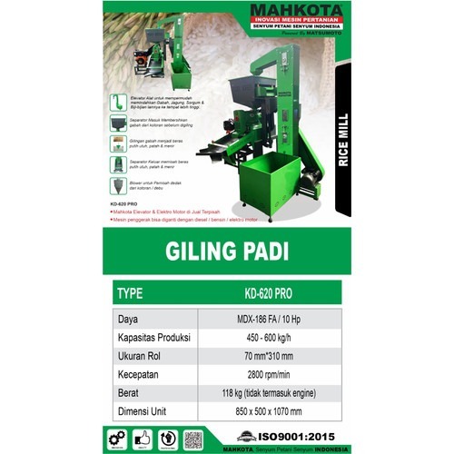 MESIN SELEP PADI RICE POLISHER MAHKOTA KD 620 & ELEVATOR