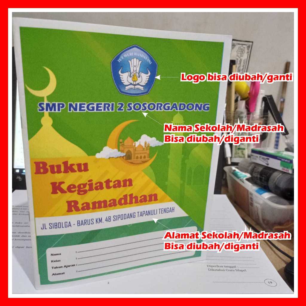 

Buku Kegiatan Ramadhan Custom Cover - ISI 20 HALAMAN - Bagian Cover dapat di edit text, logo dll