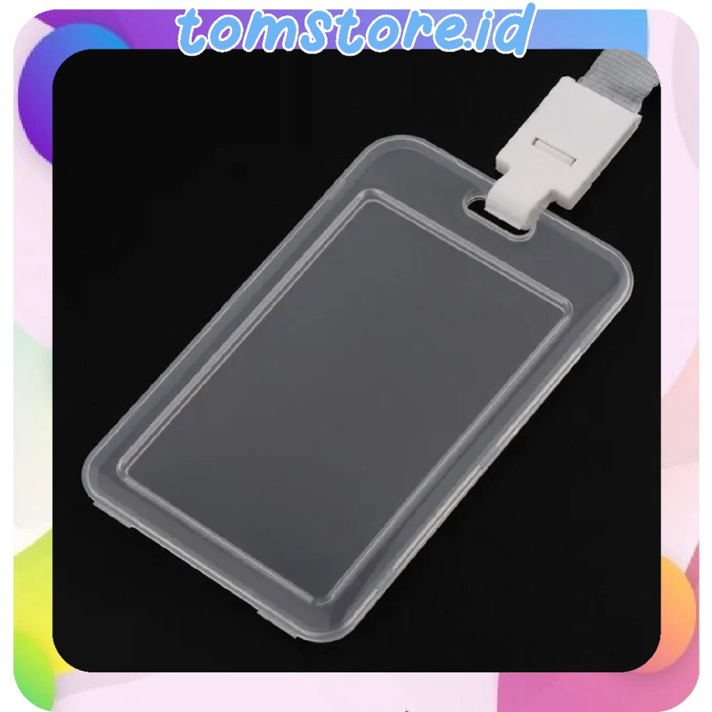 

TOMSTORE.ID Name Tag Id Card Transparant Gantungan Kartu Nama Plastik Vertical Lanyard Potrait Motif Polos S099