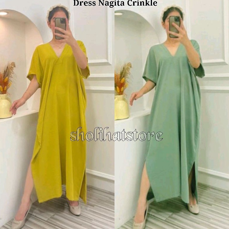 Long Dress Nagita Crinkle Airflow  Dress Panjang Kringkel  Long Nagita Square Crincle Air Flow Panja