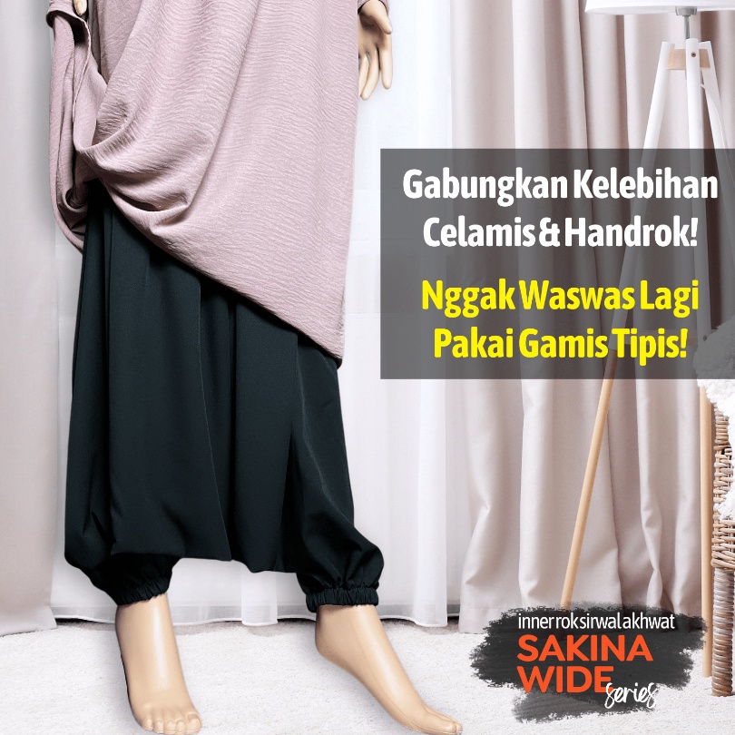 Inner Sirwal Akhwat Dewasa Premium  Litely SAKINA WIDE  Anti Terawang Kaki  Rok Celamis Celana Dalam