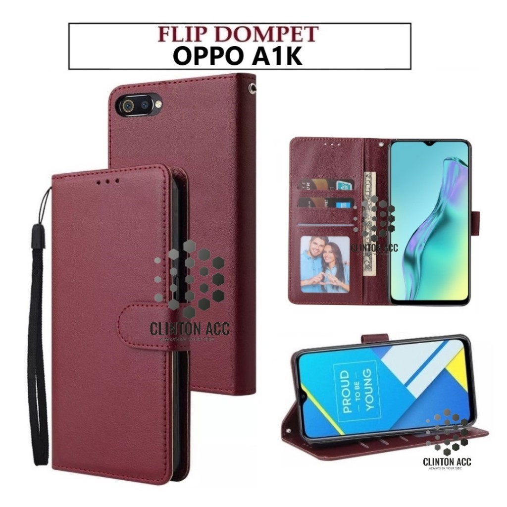 CASE HP OPPO A1K FLIP WALLET LEATHER DOMPET KULIT SOFTCASE PREMIUM FLIP COVER SARUNG BUKA TUTUP FLIP