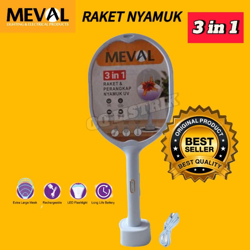 RAKET NYAMUK 3 IN 1 MEVAL, RAKET & perangkap nyamuk ultraviolet meval standing