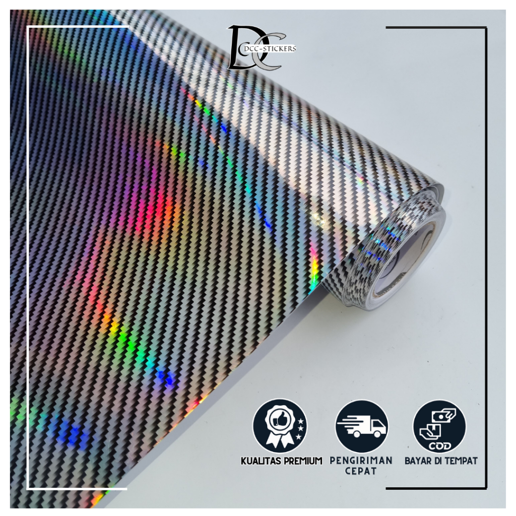 Stiker Skotlet Karbon Kevlar 5D Pelangi Hologram Rainbow Nyala Bodi Motor Mobil Vinyl