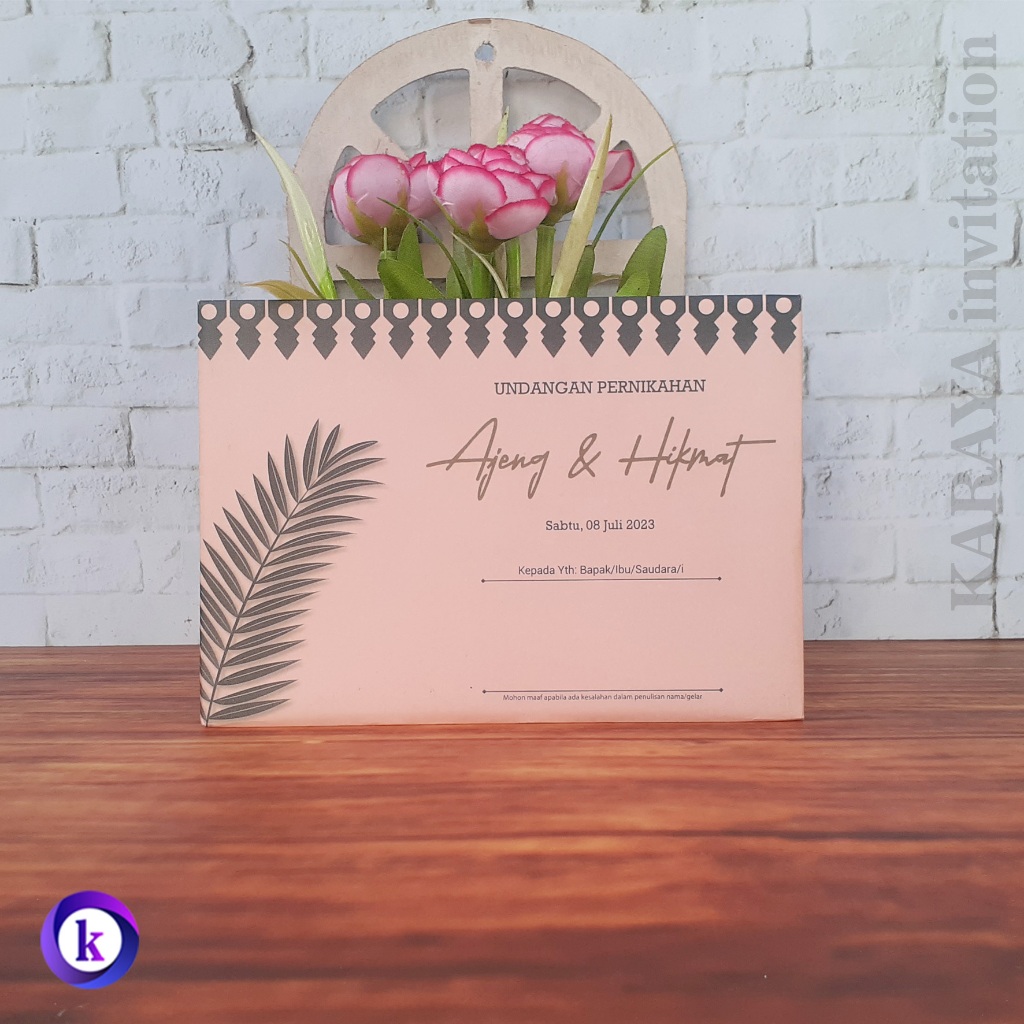 Wedding Invitation Single Hard Cover Peach Color KRY 110