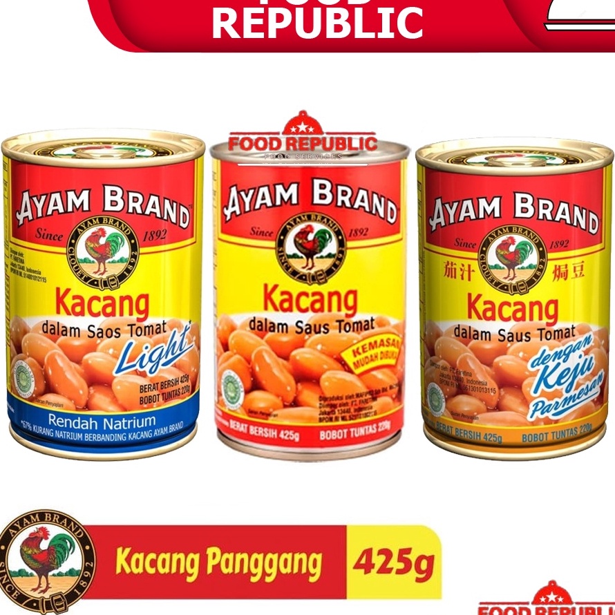 

KODE 77 AYAM BRAND BAKED BEANS 425 GR KACANG SAOS TOMAT LIGHT CHEESE TOMATO