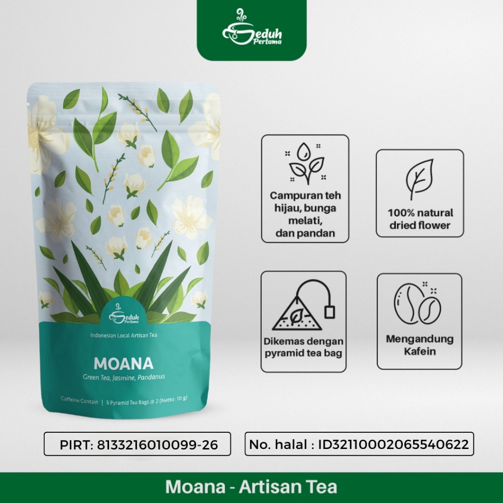 

Seduh Pertama Moana - Seduh Pertama | Artisan Tea Blend Premiumteh Hijau, Bunga Melati Kering, Pandan Iris Kering