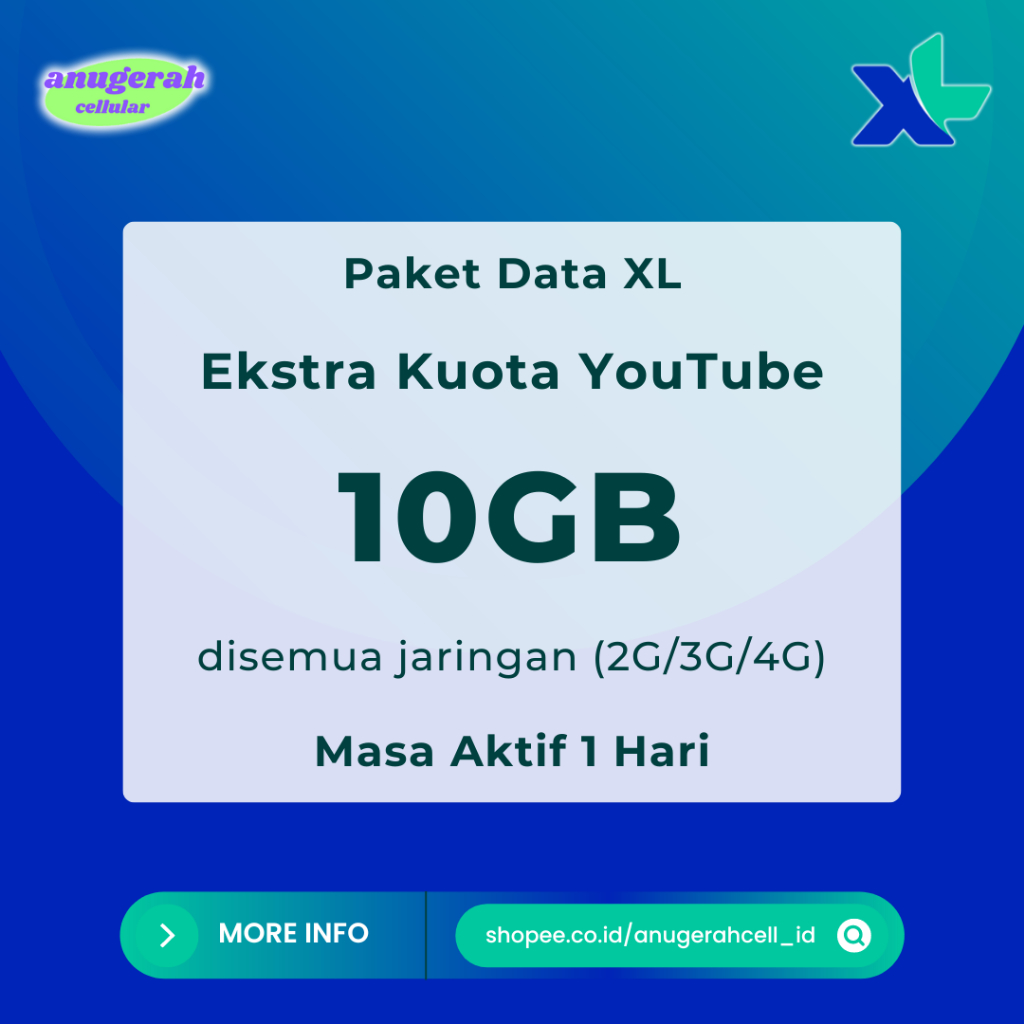 Murah XL EKSTRA KUOTA YOUTUBE 10GB PROSES CEPAT••
