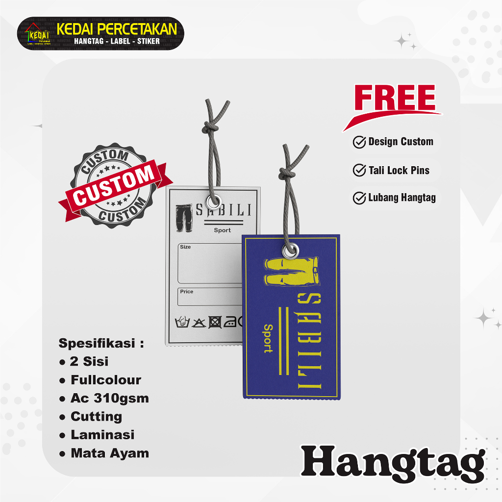 

hantag aksesoris handtag Souvenir hangtag Custom hentek thank you handstag merk price tag label baju lebel merek bonus tali (SSCLM) 2 Sisi