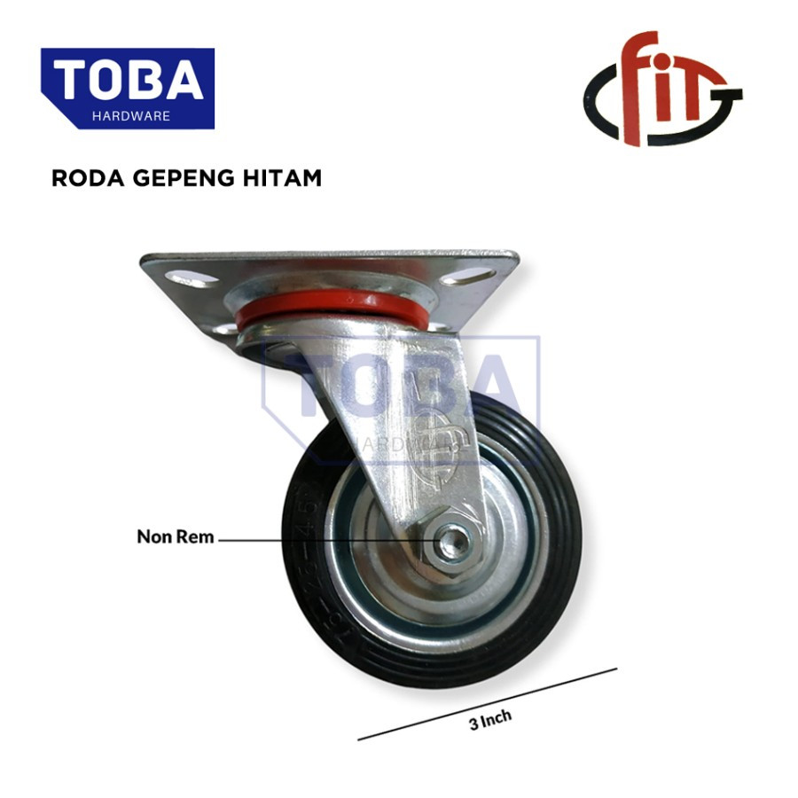 TOBA - Roda Etalase / Roda Troli Hitam (Ukuran 3")
