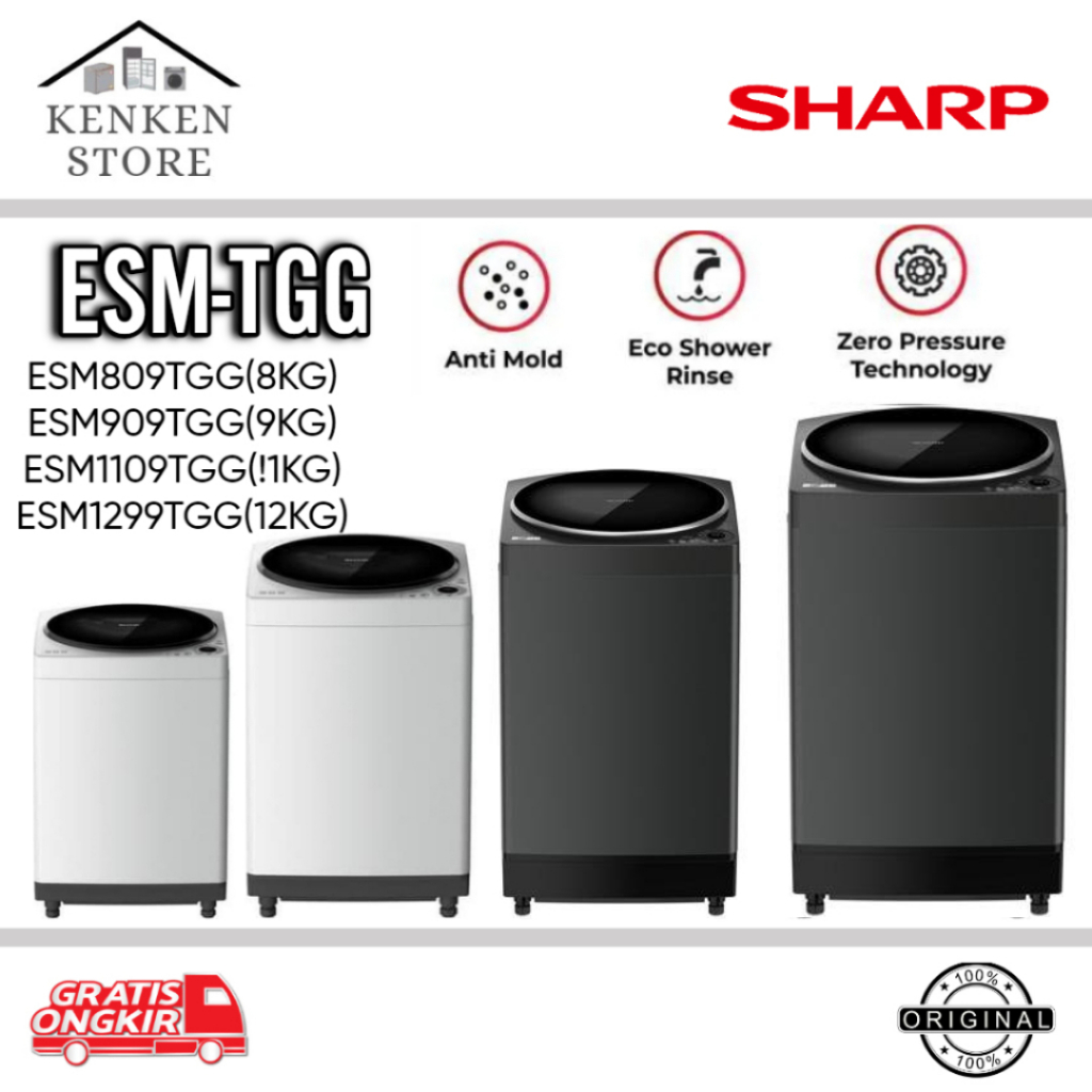 MESIN CUCI SHARP 1 TABUNG ESM809TGG|ESM909TGG|ESM1109TGG|ESM1209T